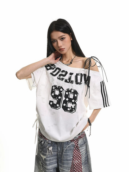 Retro Ripped Off-Shoulder Tee