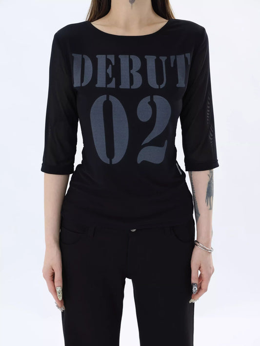 Mesh Sleeve Digital Print Tee