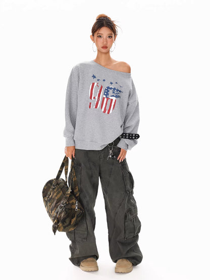 Off Shoulder Graphic Sweatshirt
