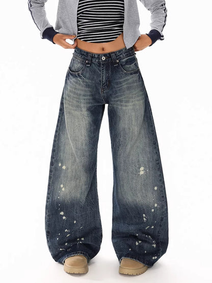 Retro Paint Splatter Wide Jeans