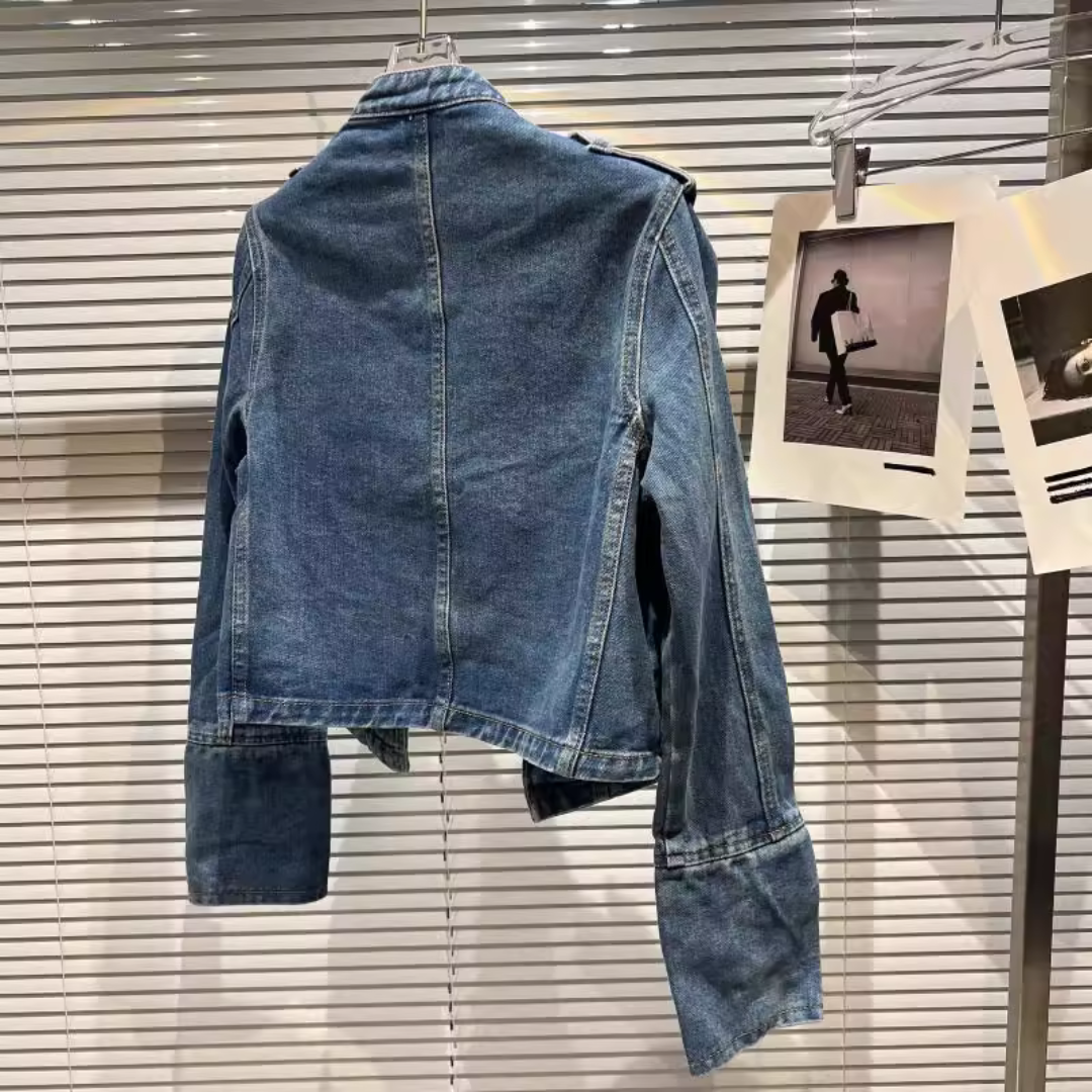 Vintage Band-Inspired Cropped Denim Jacket