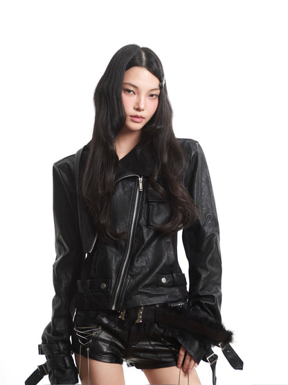 Functional Slim Motorcycle Leather Jacket