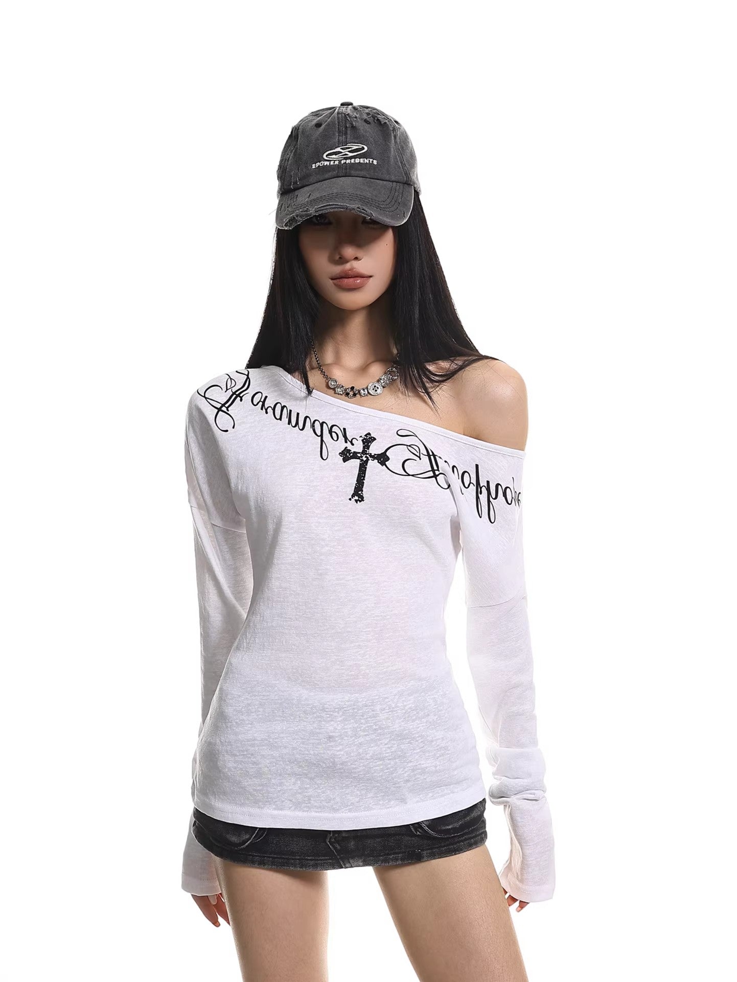 Cross Letter Off Shoulder Top