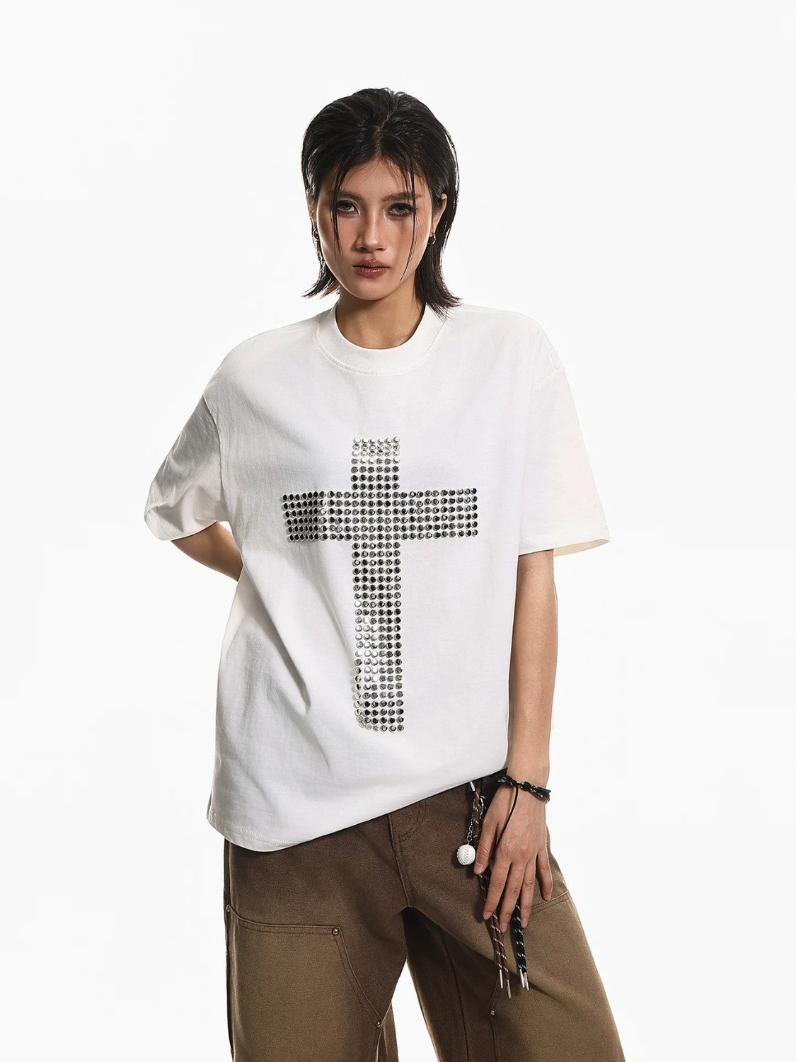 Studded Cross Oversized Punk T-Shirt