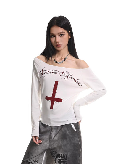 Cross Graphic Off Shoulder Top