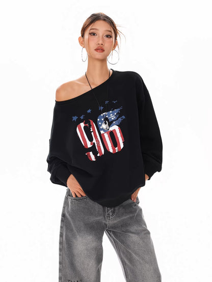 Off Shoulder Graphic Sweatshirt
