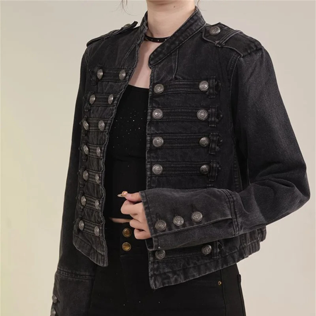 Vintage Band-Inspired Cropped Denim Jacket