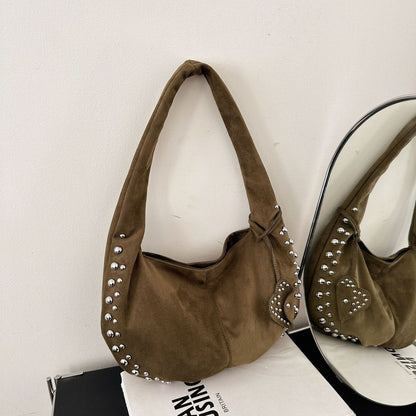 Studded Suede Shoulder Bag