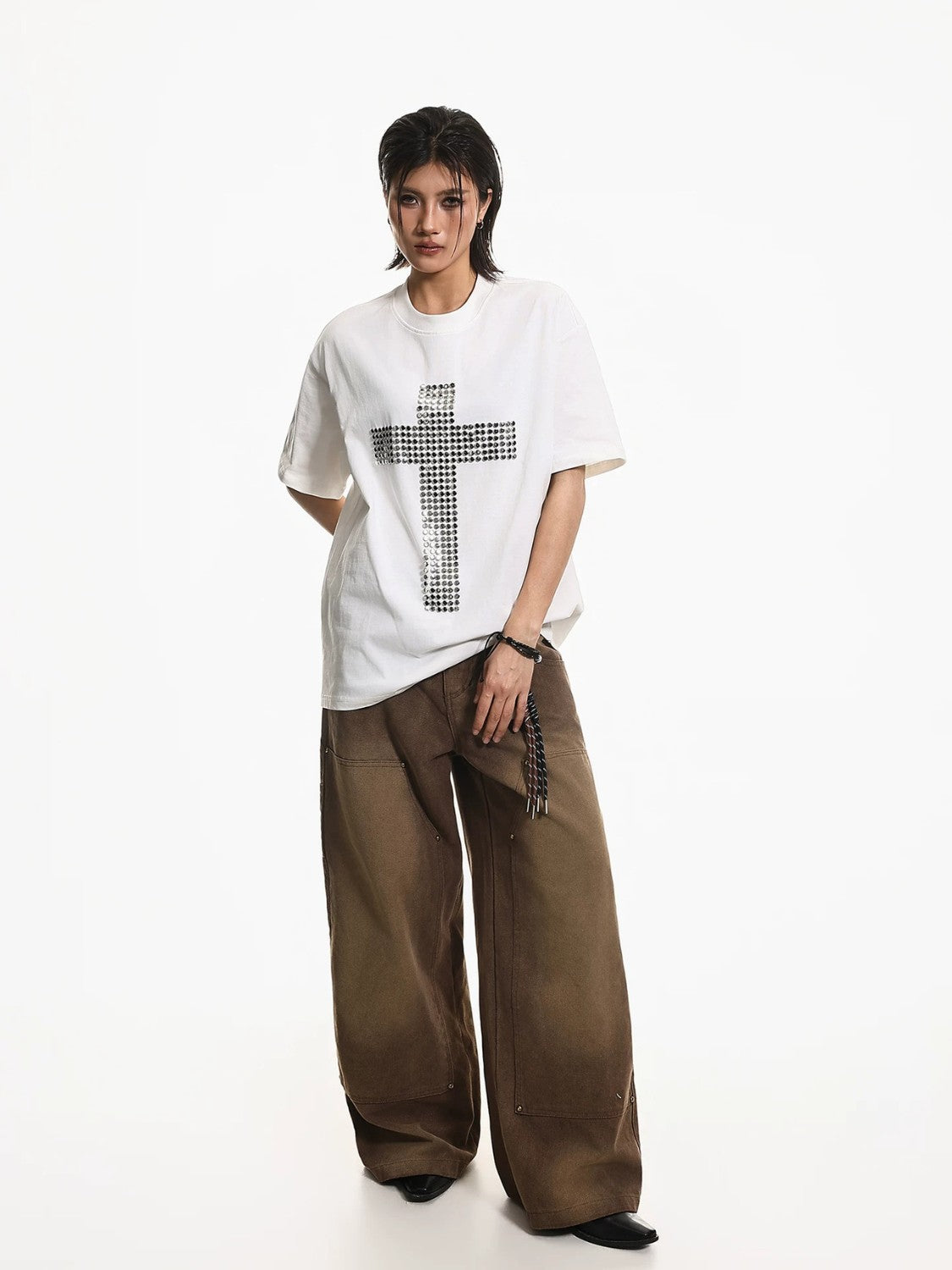Studded Cross Oversized Punk T-Shirt