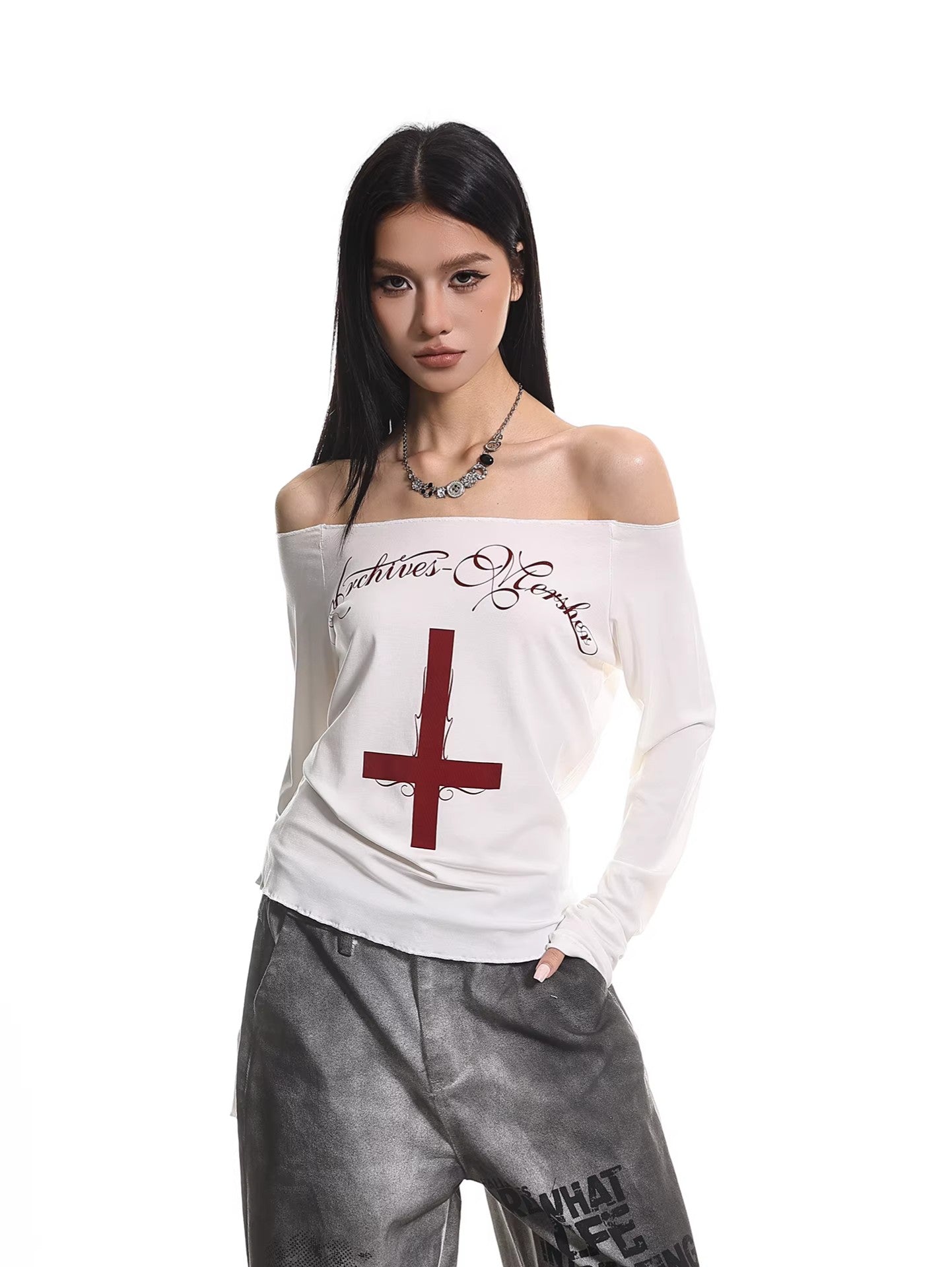 Cross Graphic Off Shoulder Top
