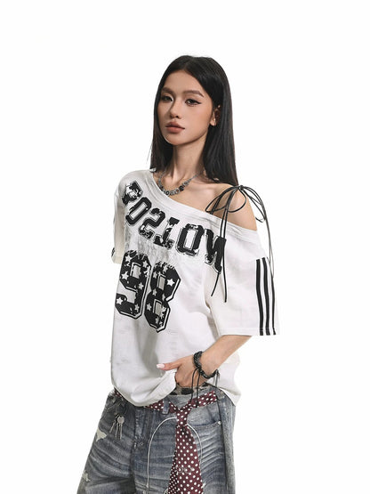 Retro Ripped Off-Shoulder Tee