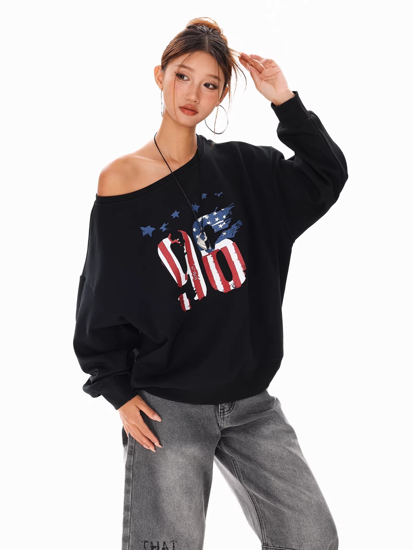 Off Shoulder Graphic Sweatshirt