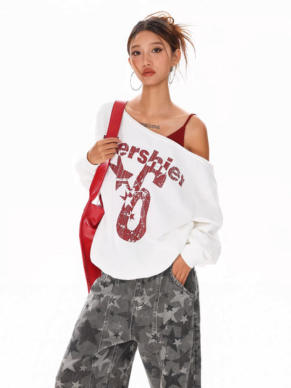 Off Shoulder Letter Print Sweatshirt