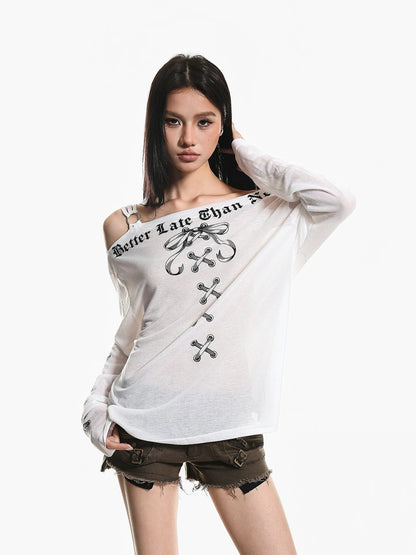American Retro Off-Shoulder Long Sleeve Top