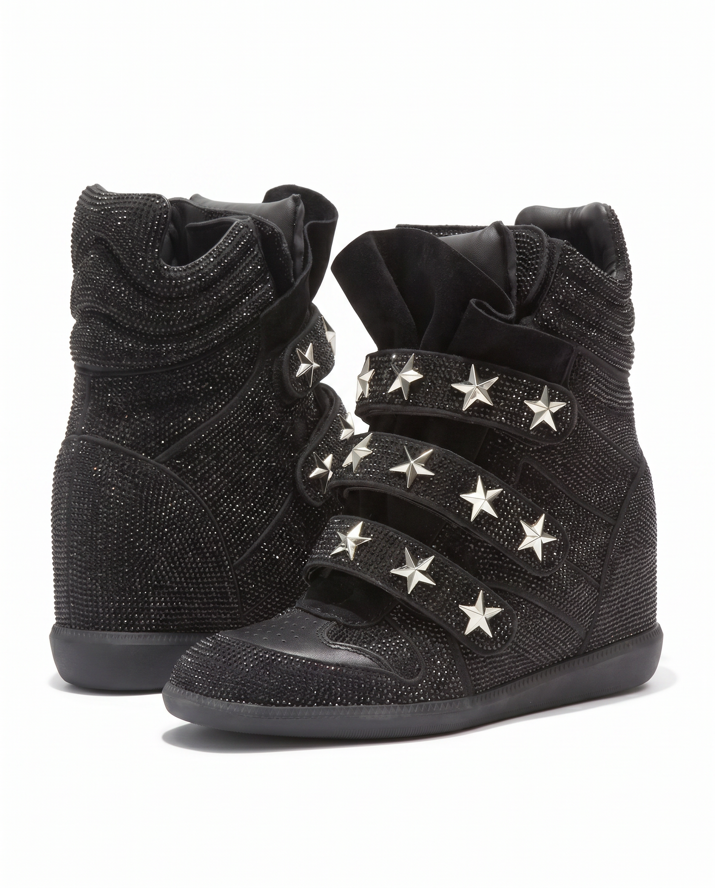 Black Glitter Wedge Sneakers