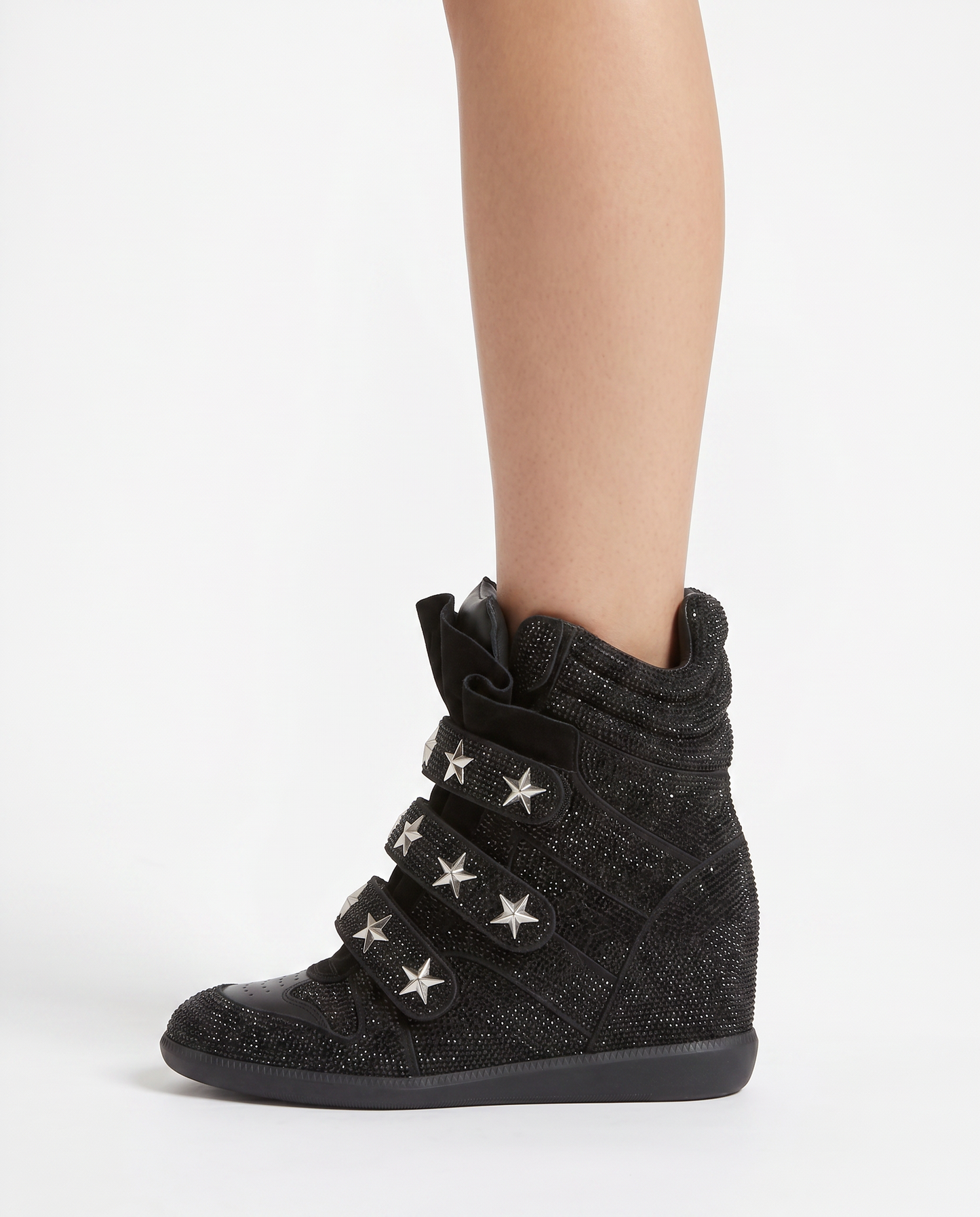 Black Glitter Wedge Sneakers