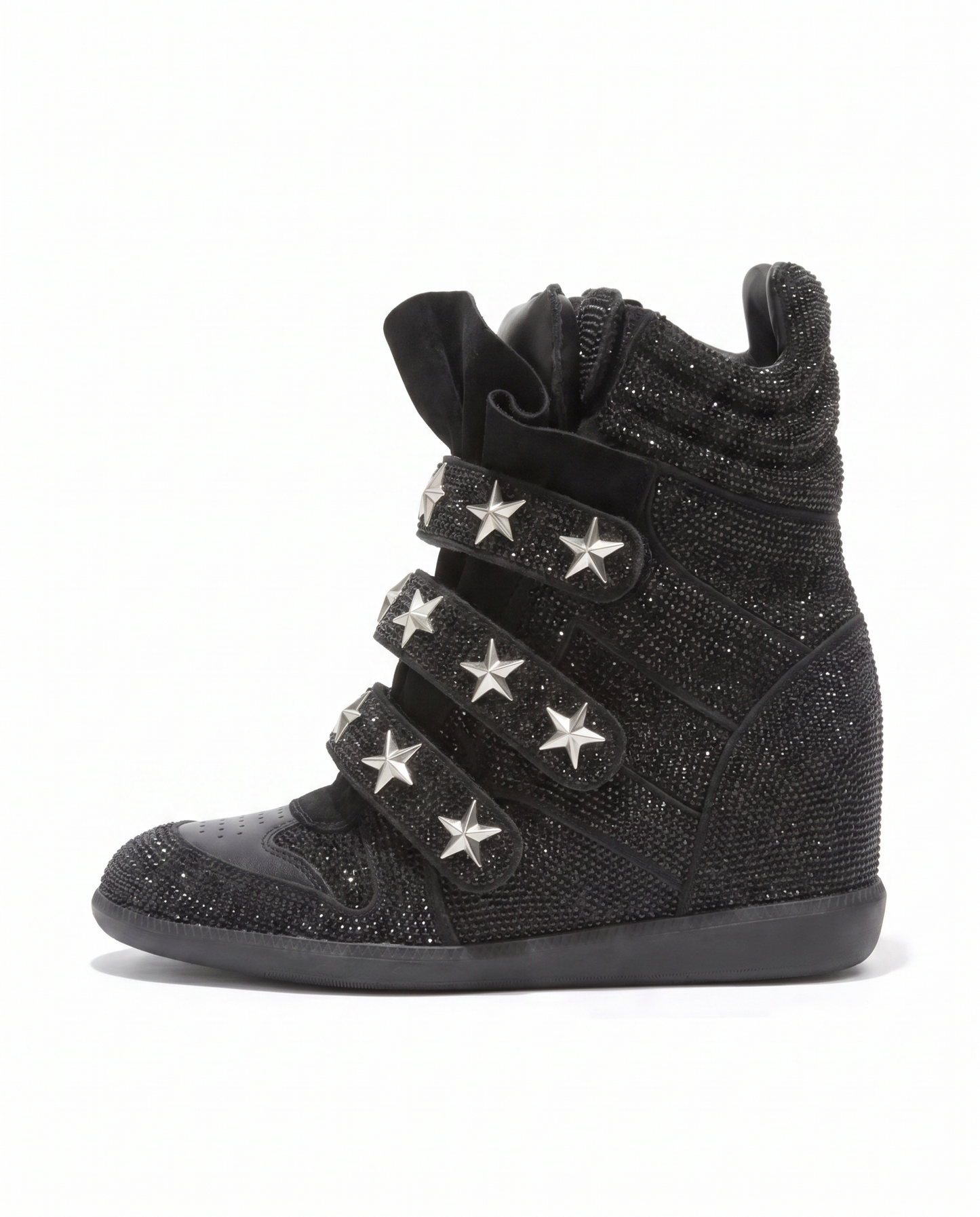 Black Glitter Wedge Sneakers