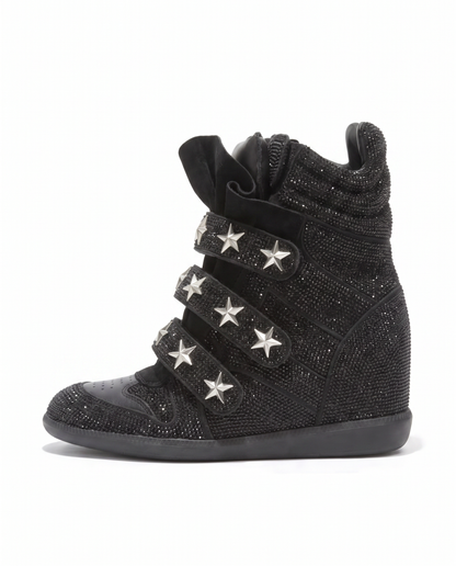 Black Glitter Wedge Sneakers