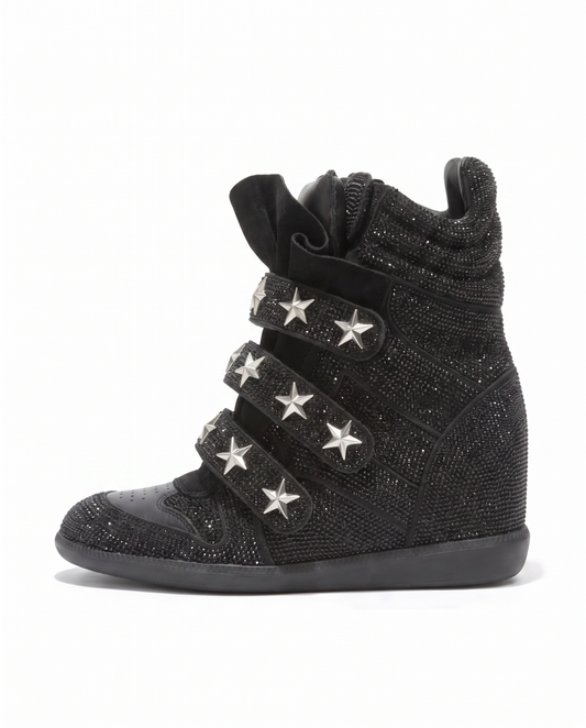 Black Glitter Wedge Sneakers