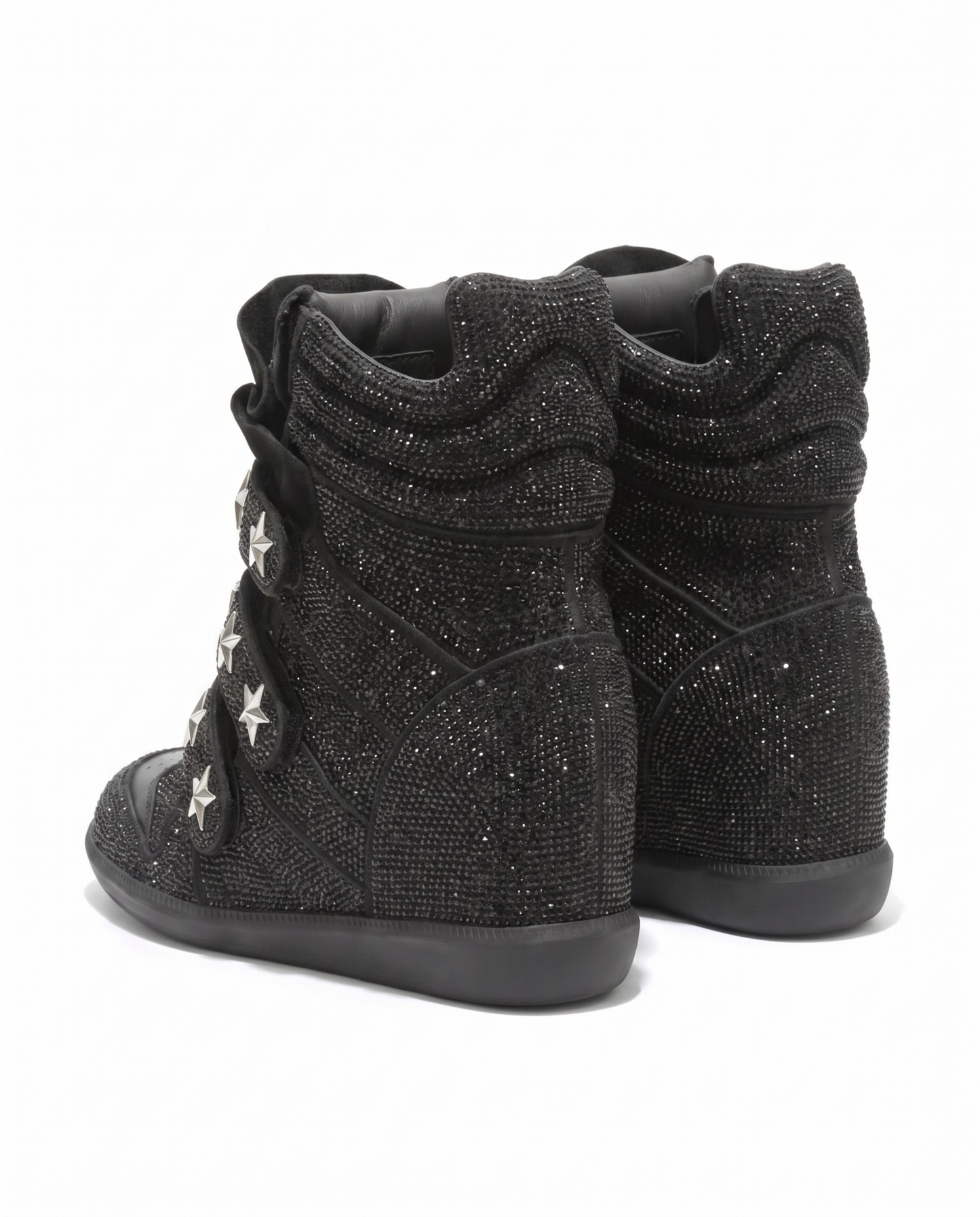 Black Glitter Wedge Sneakers