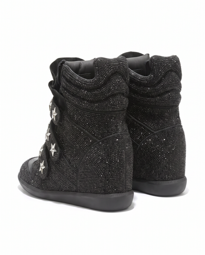 Black Glitter Wedge Sneakers