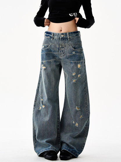 American Retro Ripped Wide Jeans