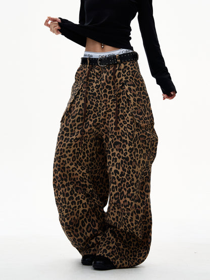 American Leopard Print Cargo Jeans