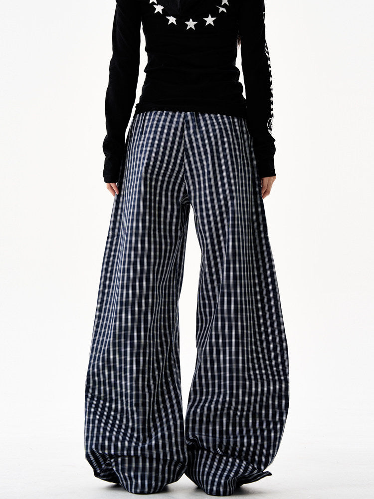 Retro Plaid Curved Wide Pants