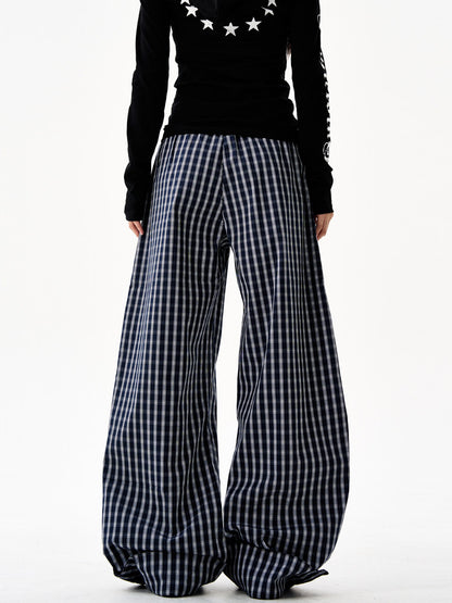 Retro Plaid Curved Wide Pants