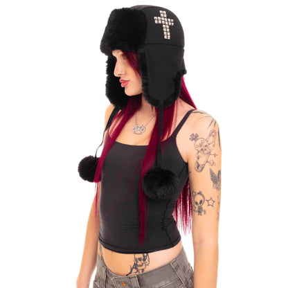 Leopard Print Plush Earmuff Hat with Rivets