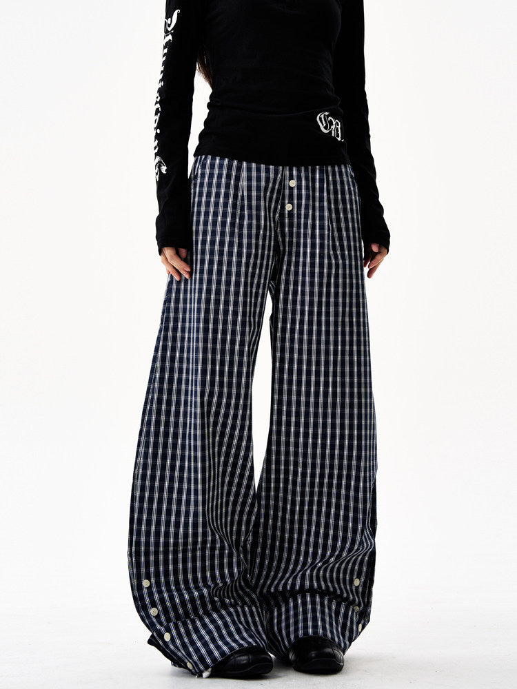 Retro Plaid Curved Wide Pants