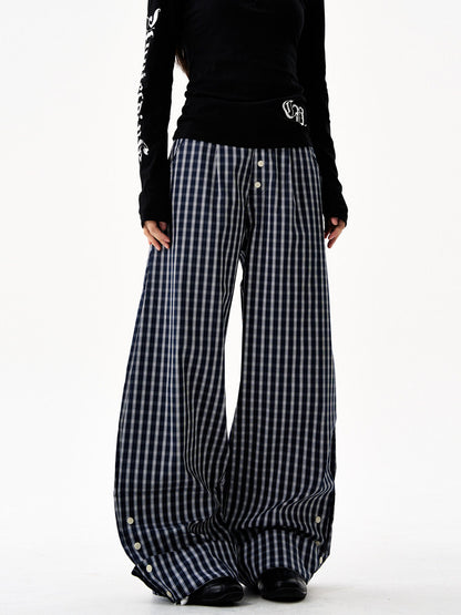 Retro Plaid Curved Wide Pants