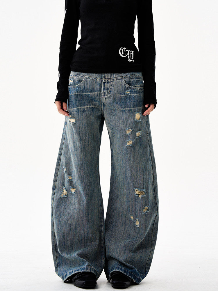 American Retro Ripped Wide Jeans