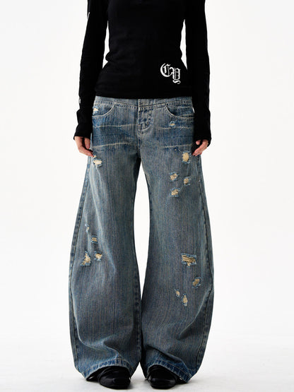 American Retro Ripped Wide Jeans