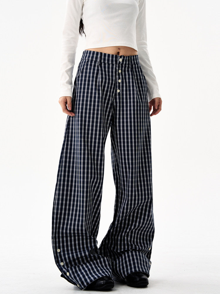 Retro Plaid Curved Wide Pants
