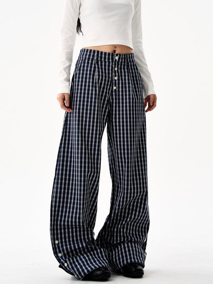 Retro Plaid Curved Wide Pants