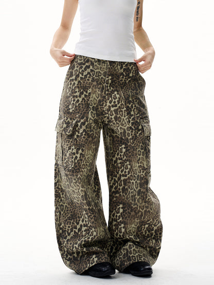Retro Leopard Print Cargo Pants