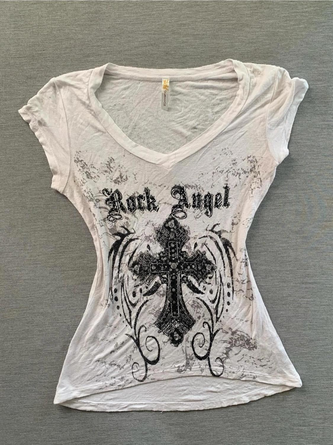 Vintage Distressed Print Short Sleeve Top