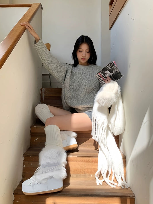 White Platform Snow Boots with Fur Lining