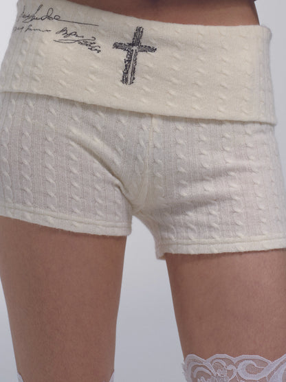 Elastic Skin-Friendly High-Neck Knit Shorts Set with Detachable Sleeves