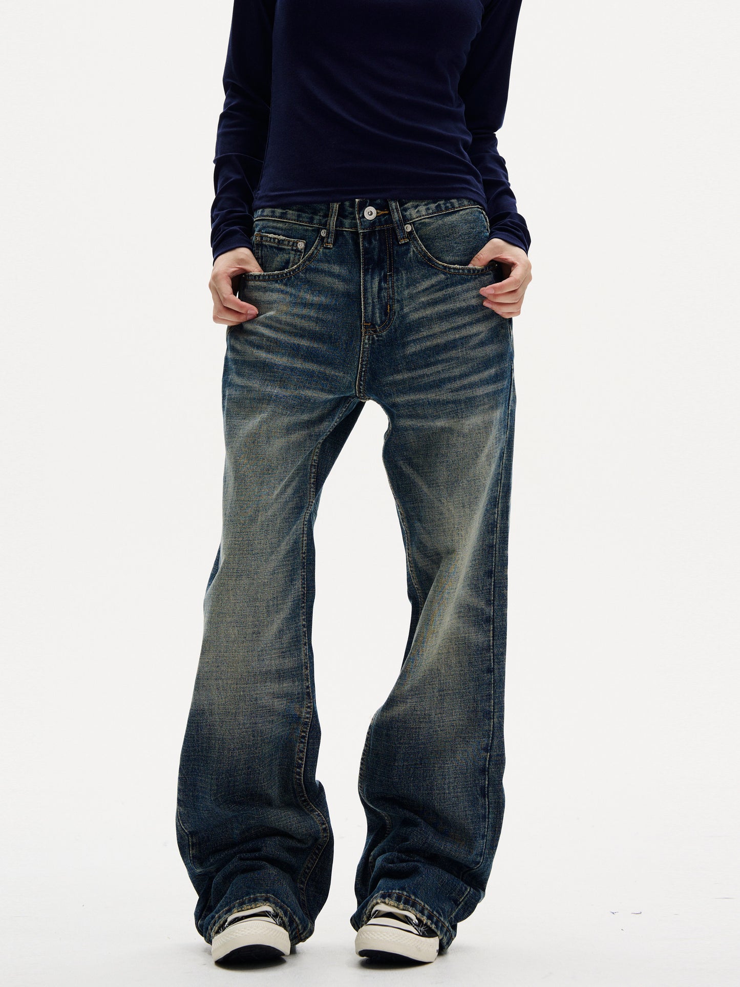 Retro Whiskered Flared Denim Jeans