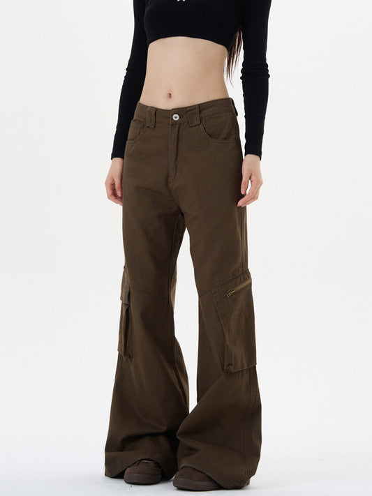 Retro Brown Straight Cargo Pants