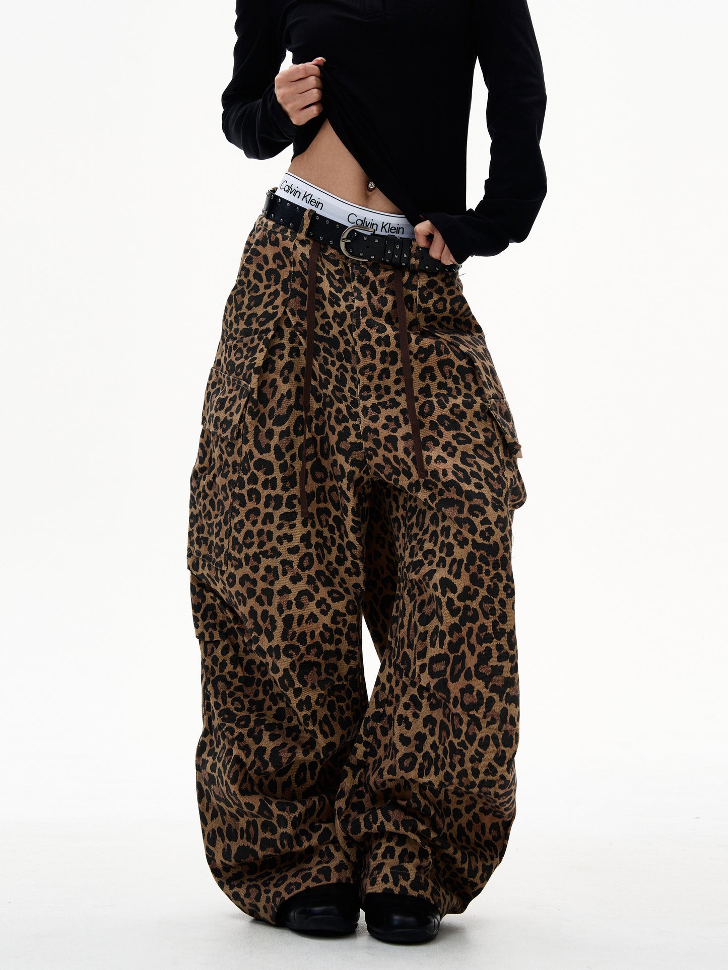 American Leopard Print Cargo Jeans