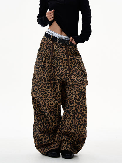 American Leopard Print Cargo Jeans
