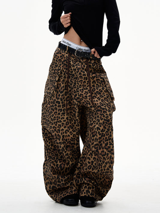 American Leopard Print Cargo Jeans