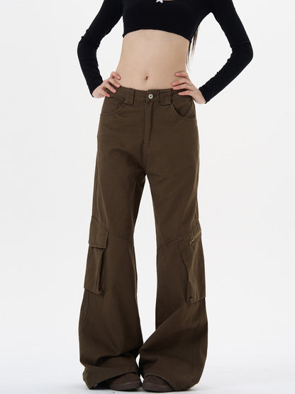 Retro Brown Straight Cargo Pants