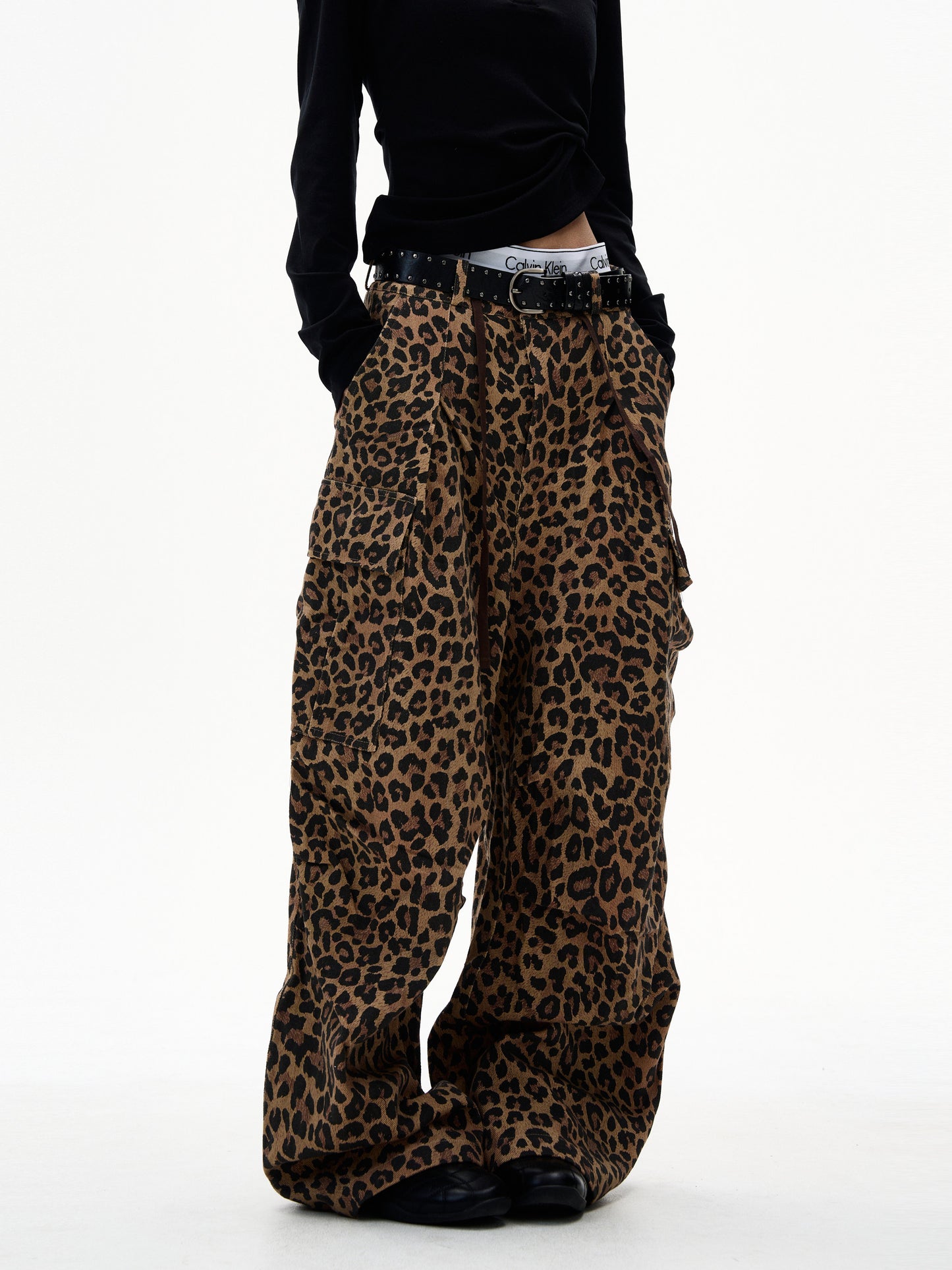 American Leopard Print Cargo Jeans