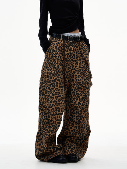 American Leopard Print Cargo Jeans
