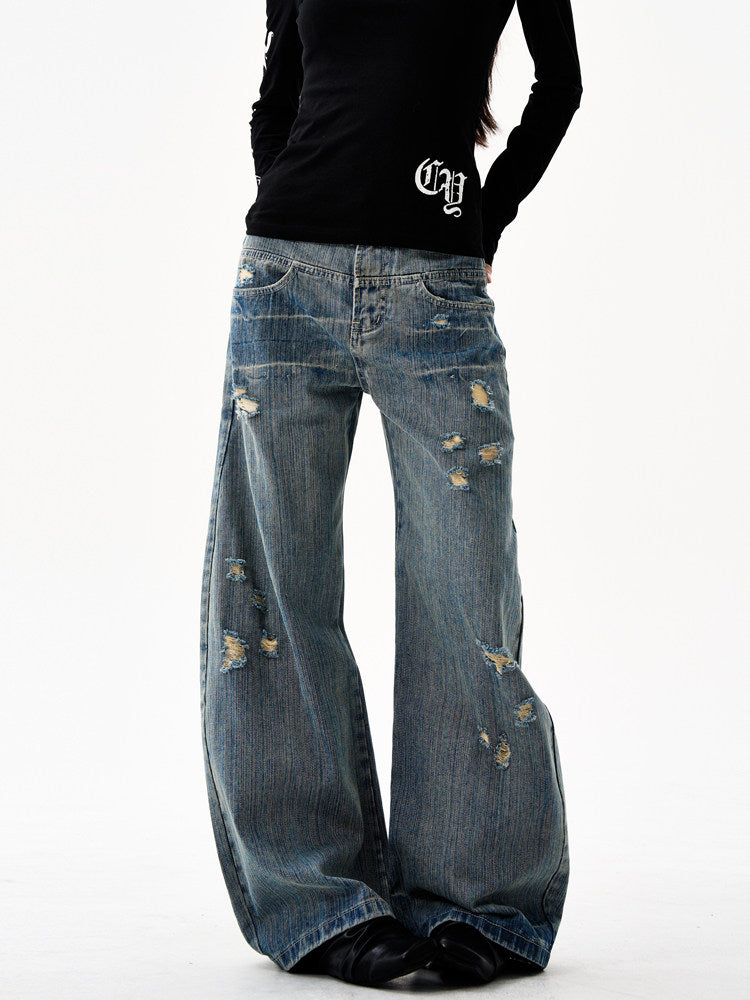 American Retro Ripped Wide Jeans