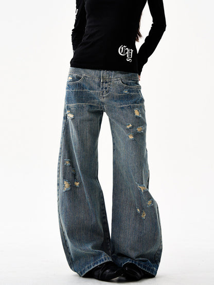 American Retro Ripped Wide Jeans